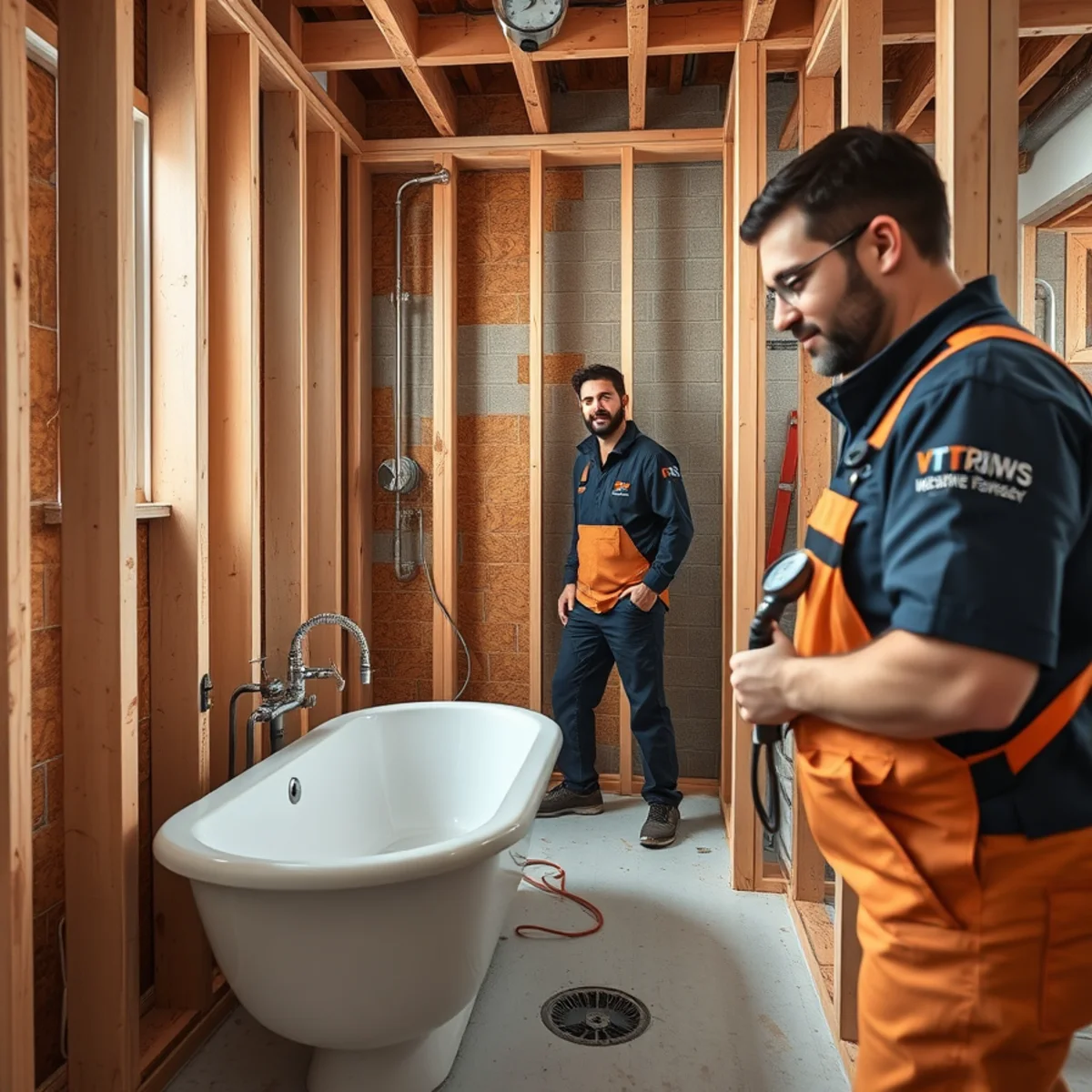 Bathroom rough-in plumbing installed and pressure tested before tile in a Catonsville, MD renovation