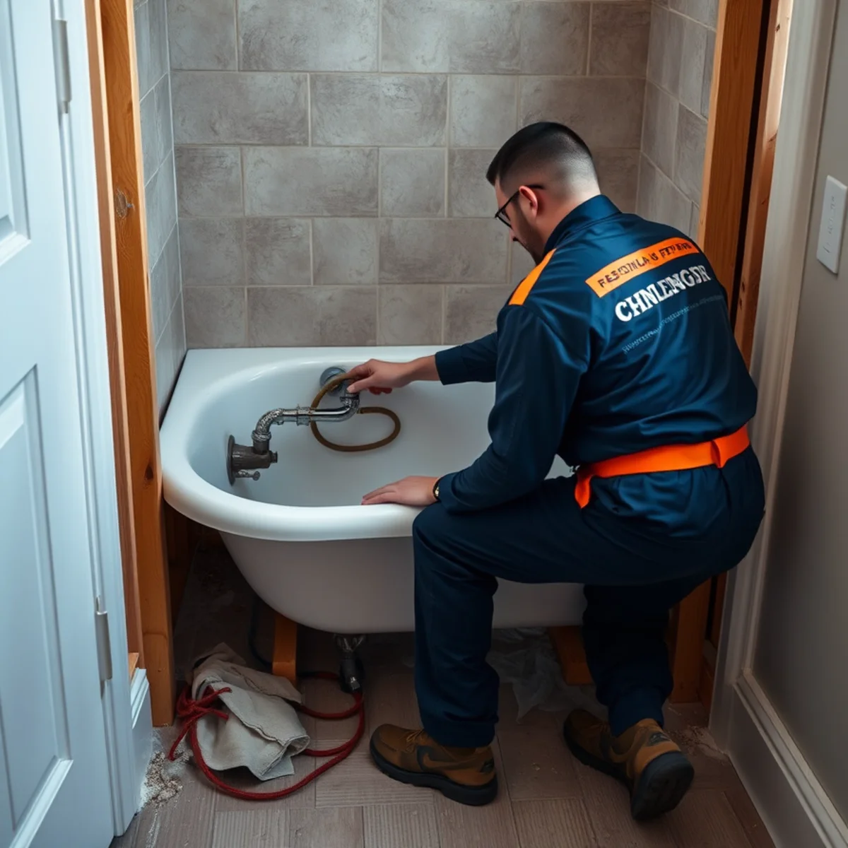 Setting a new bathtub and connecting the waste in a Catonsville, MD bathroom