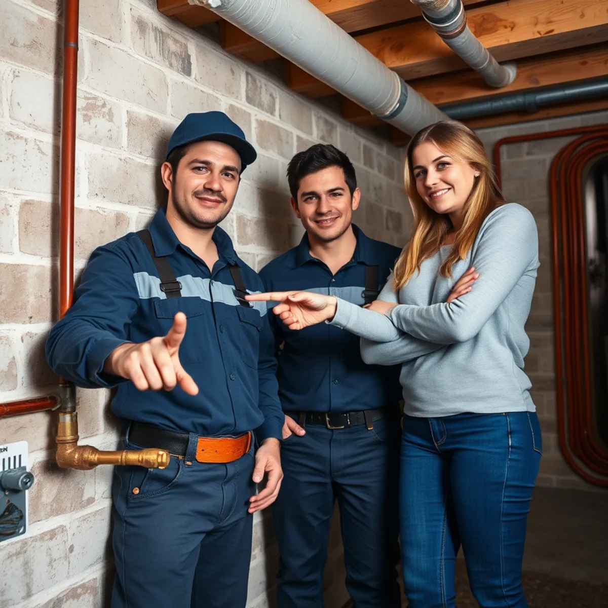 Plumber inspecting original supply piping in the basement of an older Catonsville, MD home before purchase
