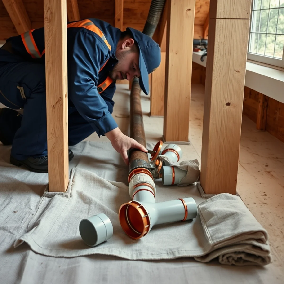 Replacing a cracked section of cast iron drain line in a Catonsville, MD basement