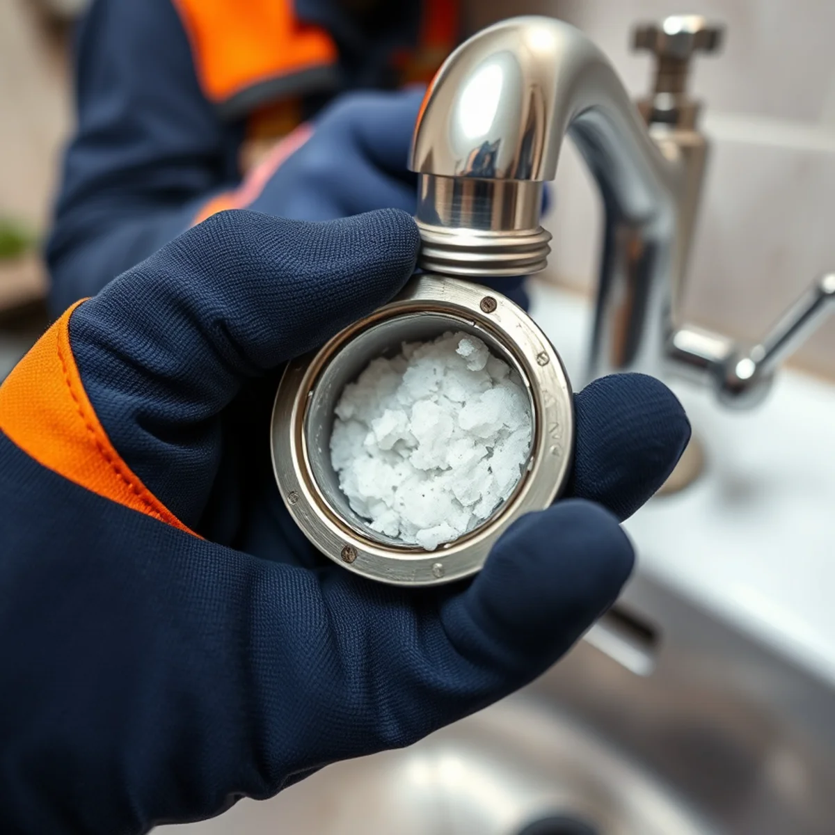 Limescaled faucet aerator removed in a Catonsville, MD kitchen