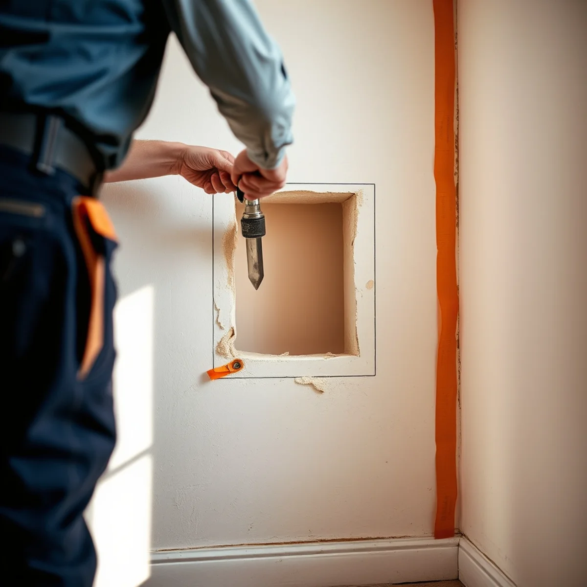 Careful pipe routing through a plaster and lath wall in a historic Catonsville, MD home