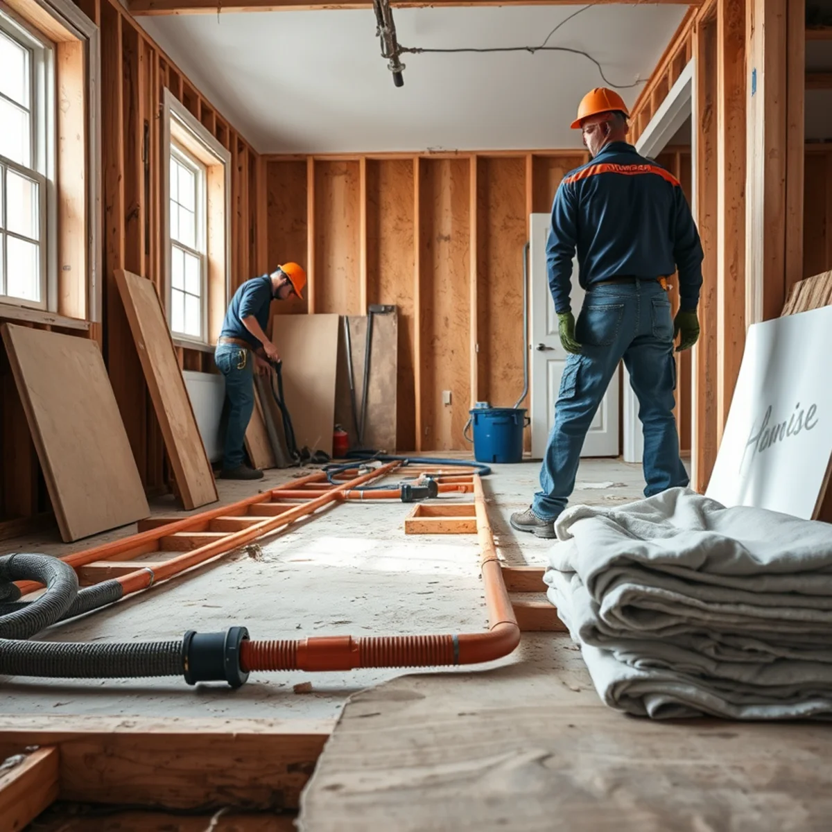 Plumbing rough-in during a whole-floor renovation in a Catonsville, MD home