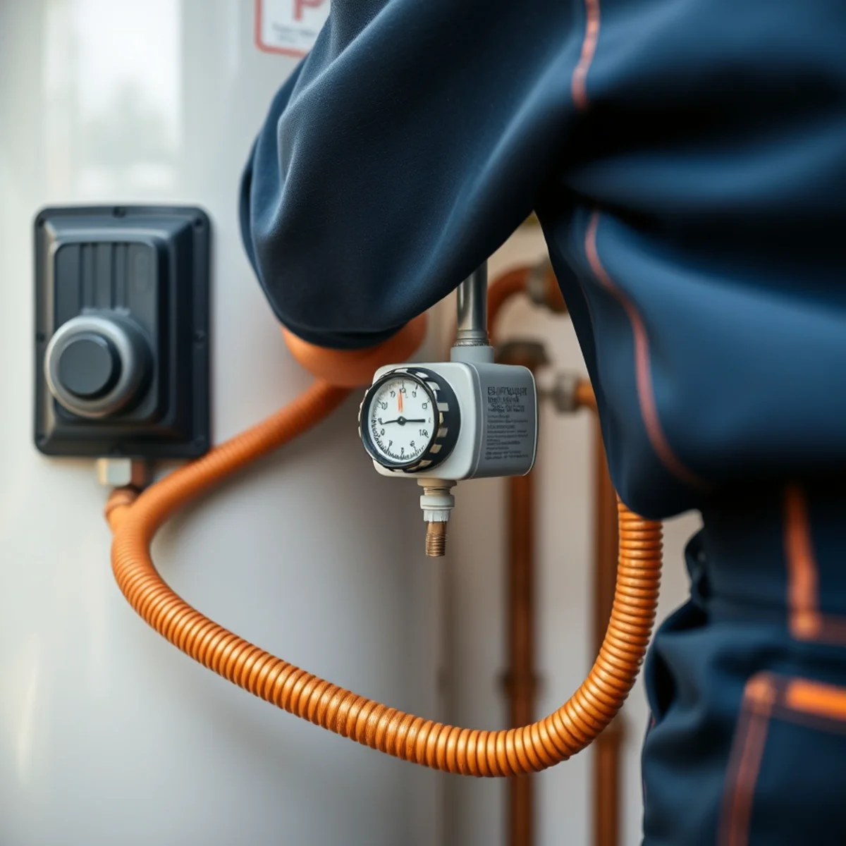 Plumber installing a hot water recirculation pump on a water heater in a Maryland home