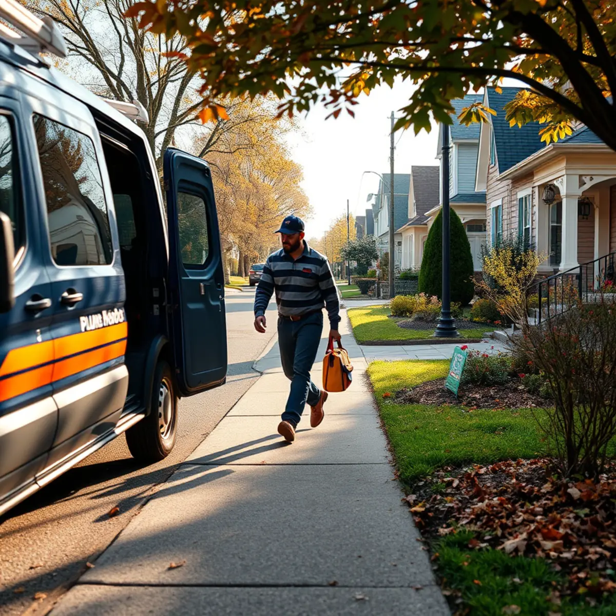 Plumber arriving at a well-maintained home in Academy Heights, Catonsville, MD