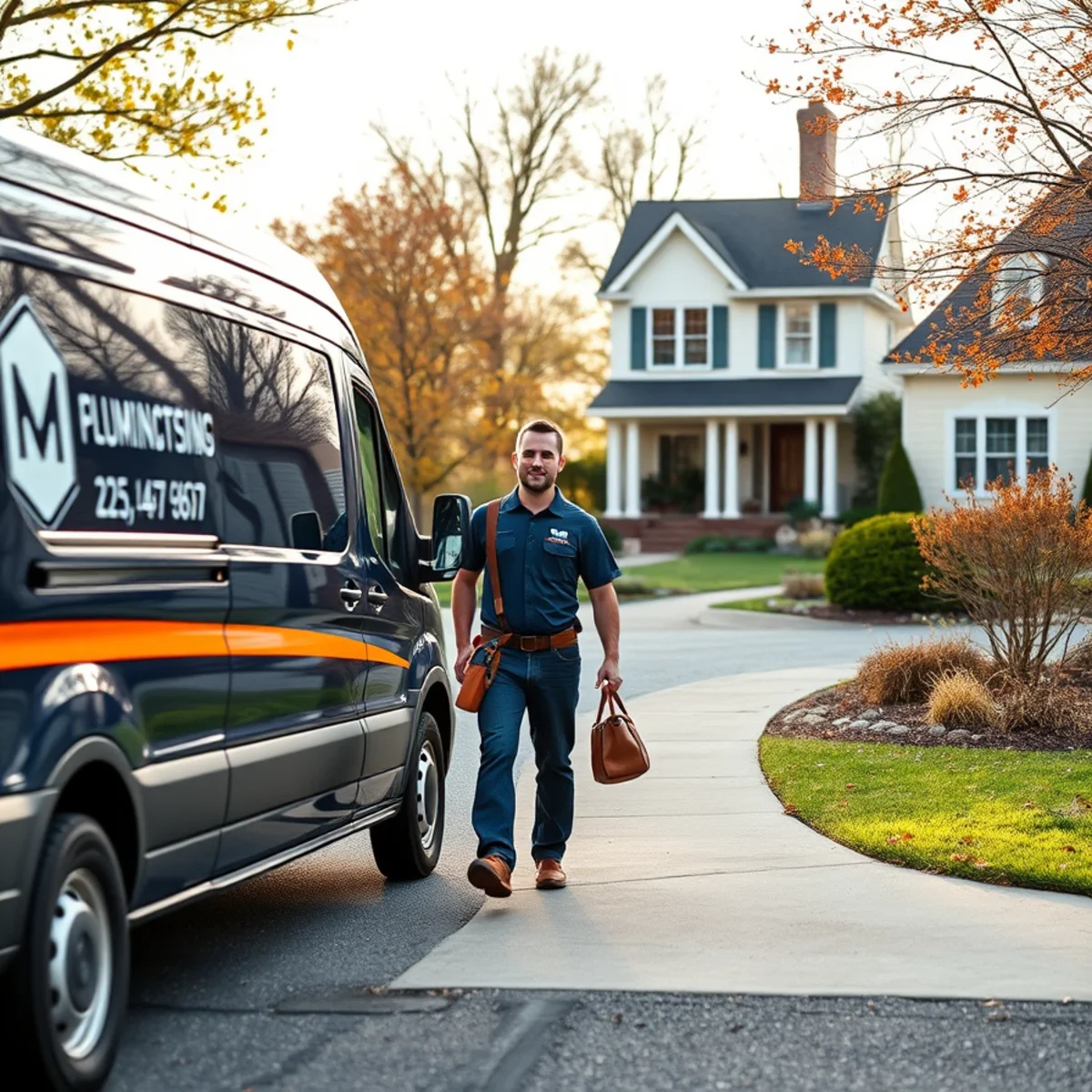 Water service line work in the front yard of a large home in Foxhall Farm, Catonsville, MD