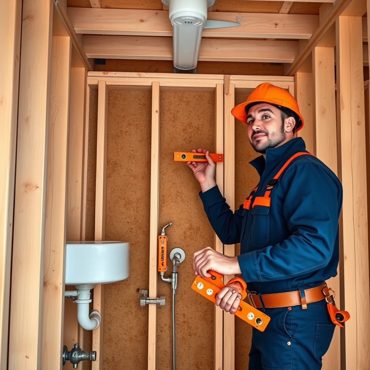 Plumber installing new supply and drain lines during a plumbing rough-in in Catonsville, MD