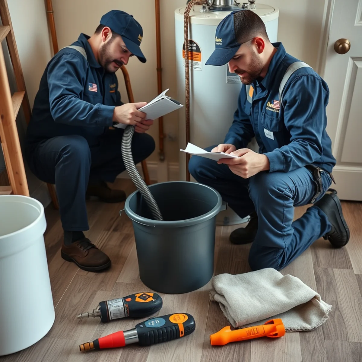 Annual water heater service and flush in a Catonsville, MD basement