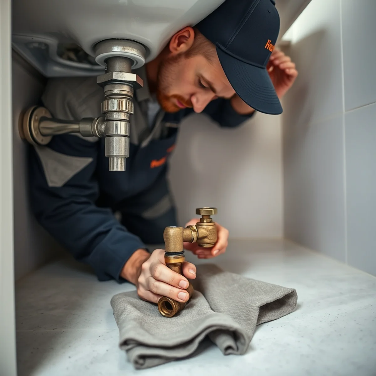 Replacing a calcified angle stop under a bathroom sink in Catonsville, MD