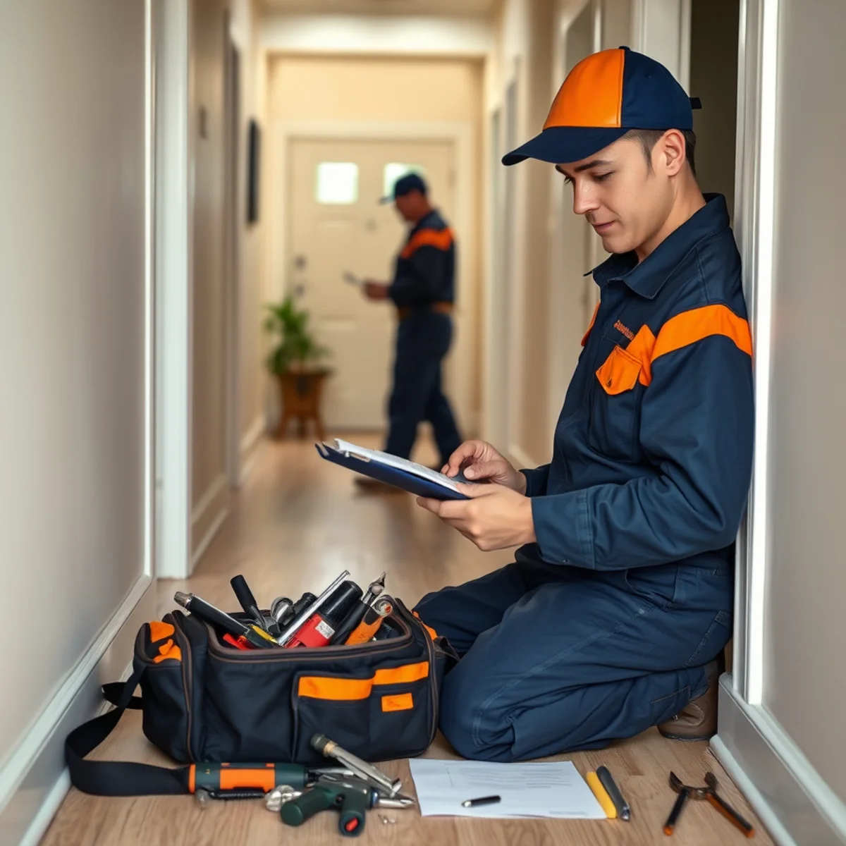 Plumber working through a set of small household repairs in a Catonsville, MD home