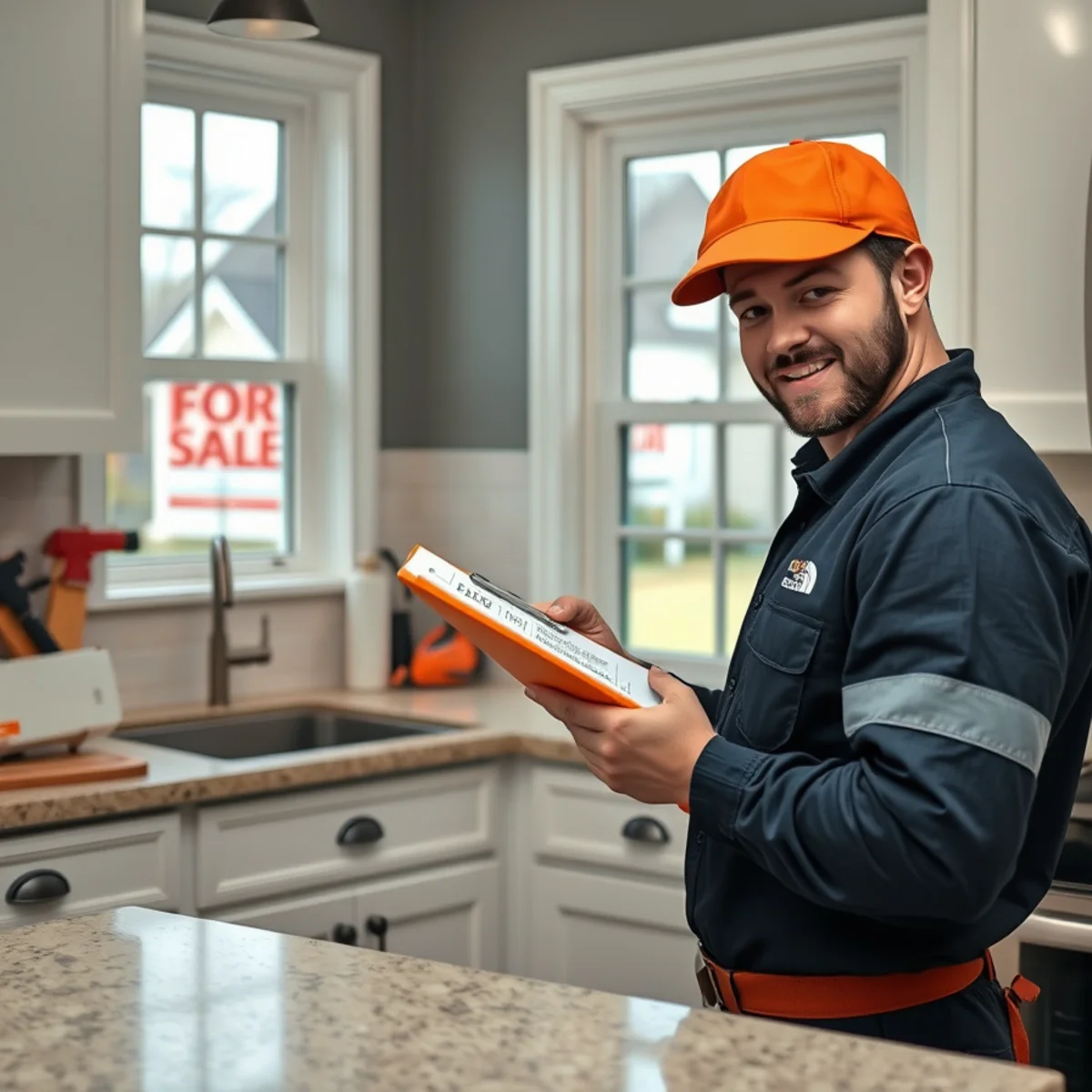 Plumber completing a pre-listing plumbing check at a Maryland home before sale