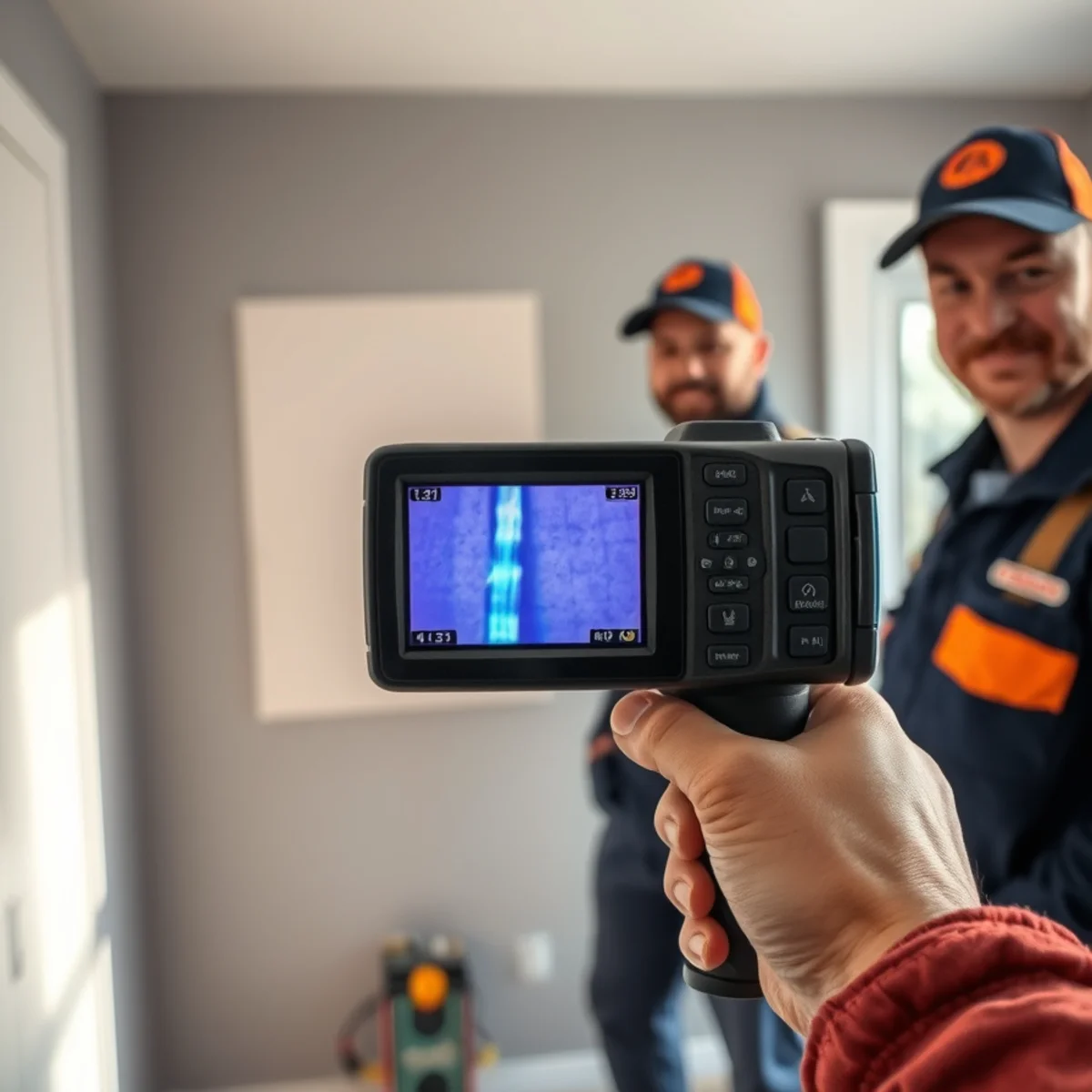 Thermal imaging camera showing a hidden water leak behind a wall in a Catonsville, MD home