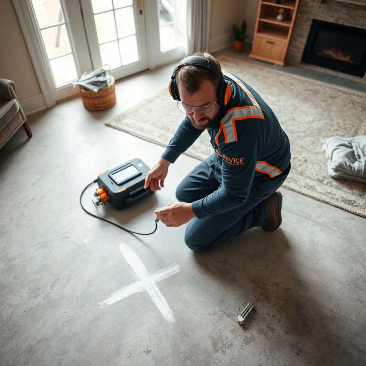 Locating a slab leak with acoustic equipment in a Catonsville, MD home
