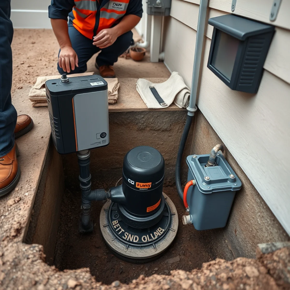 Battery backup sump pump system installed in a Catonsville, MD basement