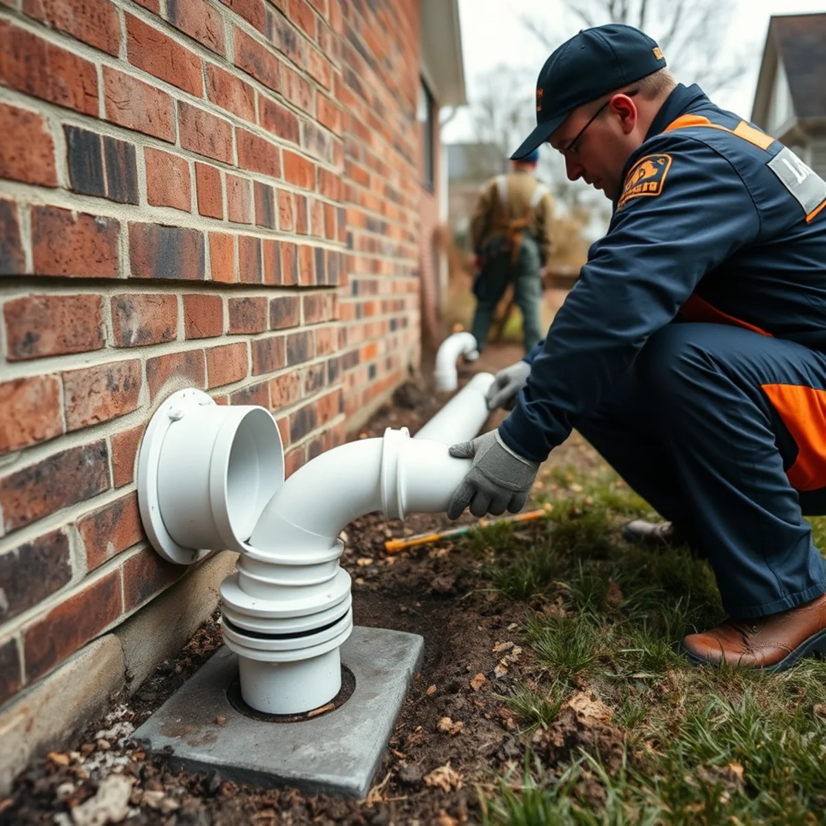 Sump pump discharge line correctly routed away from a Catonsville, MD foundation