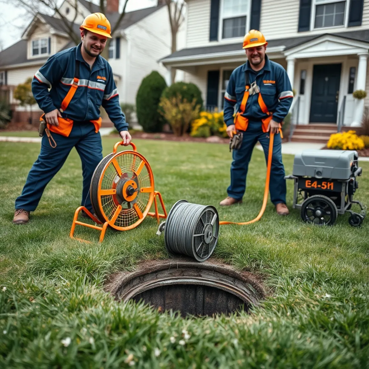 Trenchless sewer lining access pit in the front yard of a Baltimore County, MD home