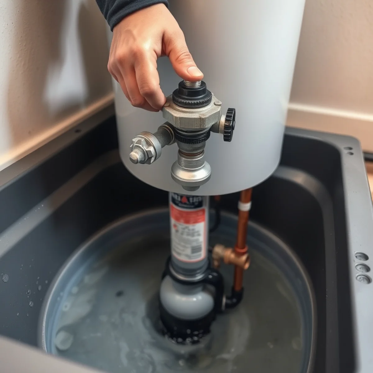 Water pooling at the base of a leaking water heater in a Maryland basement