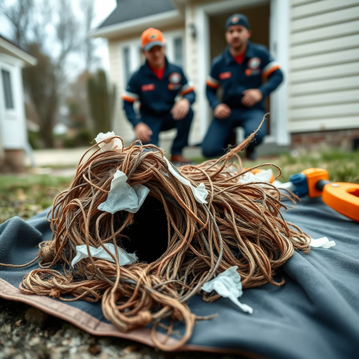 Wipes and debris pulled from a blocked drain line at a Maryland home